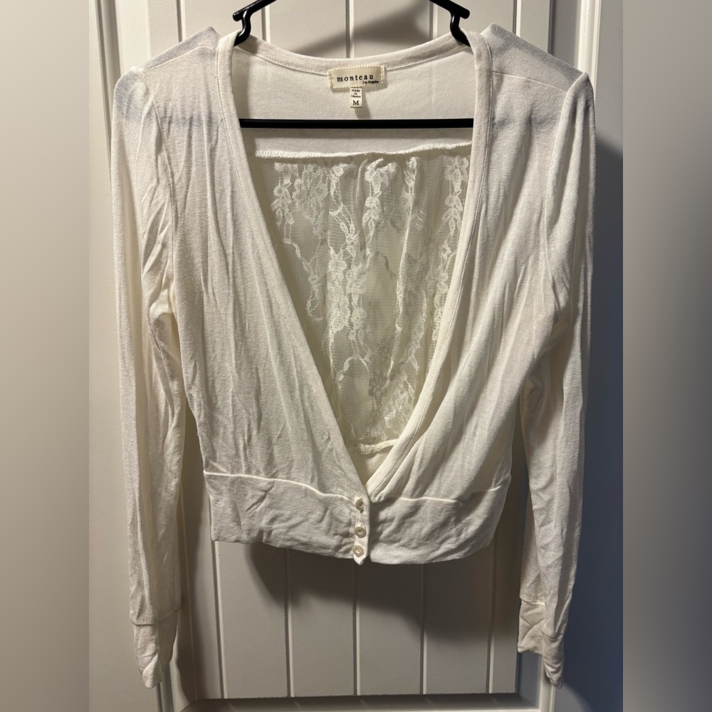 Monteau White Lace Back Sweater